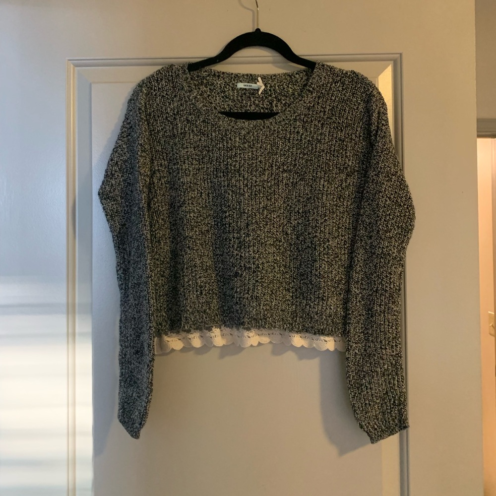 UO Gray Lace Trim Sweater